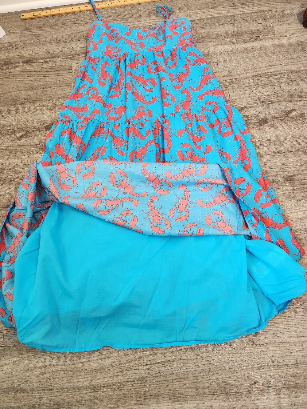 J. Crew Blue Lobster Print Tiered Cotton Maxi Dress 12 Vaca Summer Coastal - Picture 10 of 14